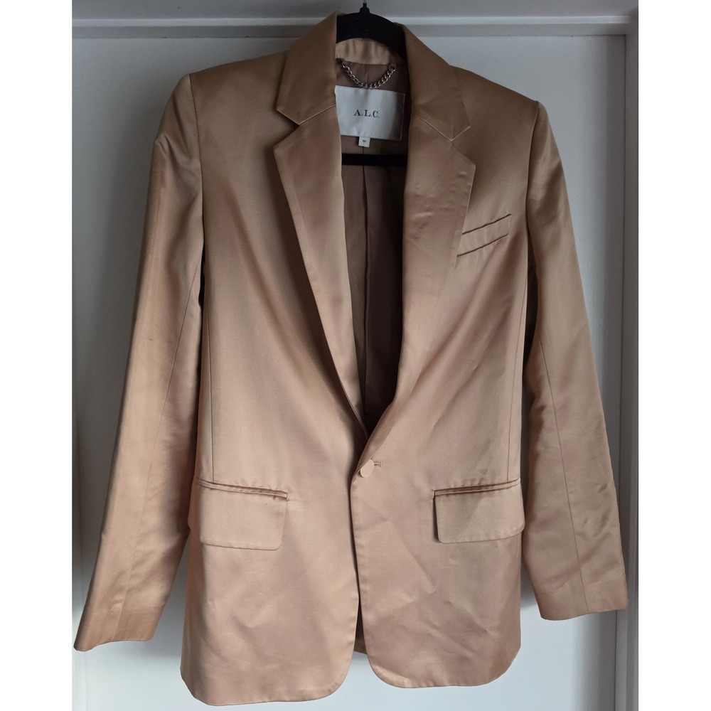 A.L.C. Blazer Size 00 Tan Satin Long Sleeve Collared Jacket Women